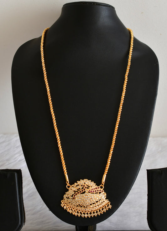 Gold tone AD white-pink swan pendant with chain dj-53327