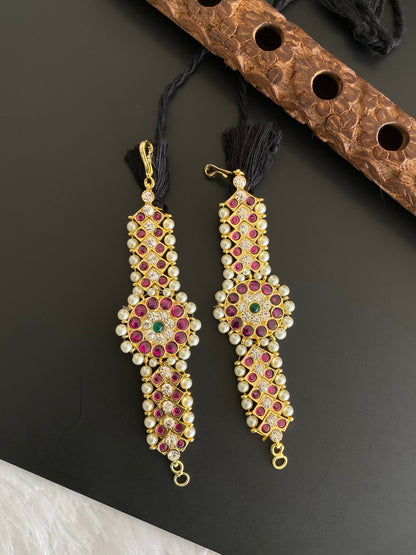 Gold tone precious kemp-green-white pearl ear side chain dj-53370