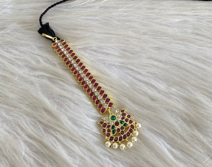 Gold tone precious kemp-green-white lotus pearl tikka dj-54711