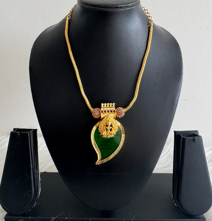 Gold tone ruby ball pink-green lakshmi-mango kodi necklace dj-51317