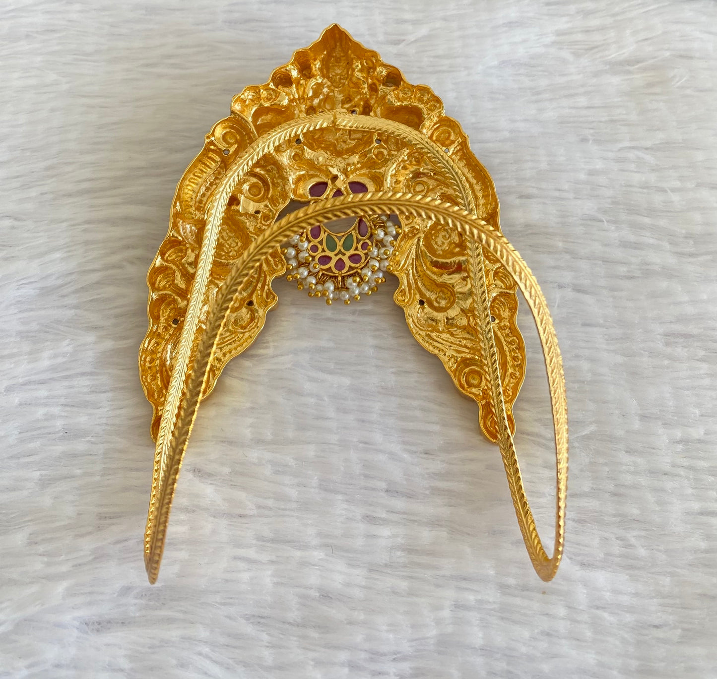 Antique gold tone kemp-green-pearl lakshmi peacock elephant vanki/bajuband dj-53004