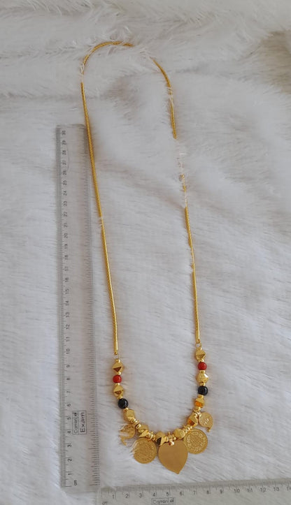 Gold tone 24 inches kodi chain with pink-green-white stone mango cross coin christian mangalyam dj-49863