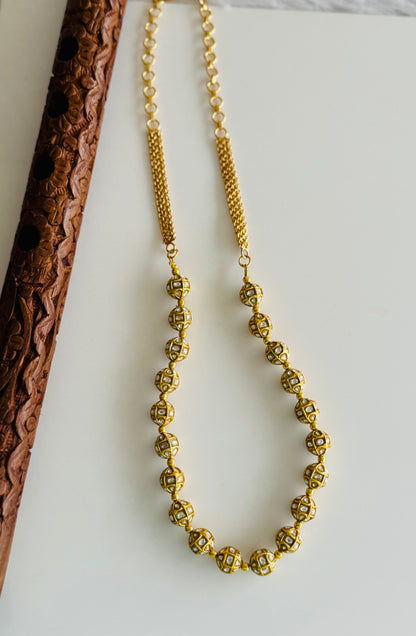 Matte finish white stone jadau beaded chain dj-51510