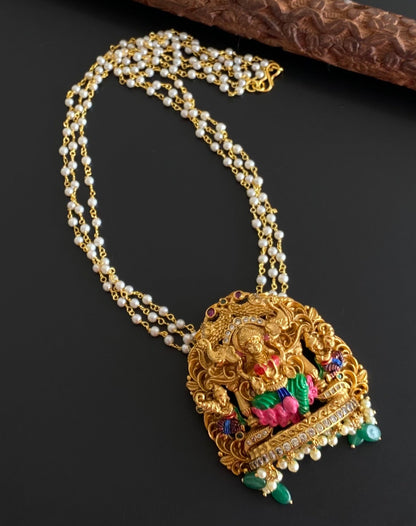 Matte finish meenakari pearl lakshmi necklace dj-54098