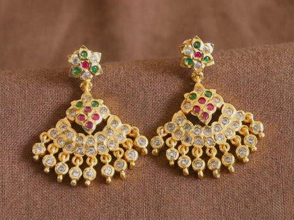 Gold Tone AD Green-pink Earrings DJ29893
