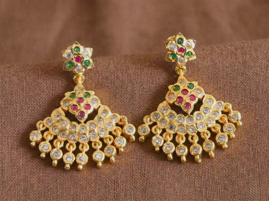 Gold Tone AD Green-pink Earrings DJ29893
