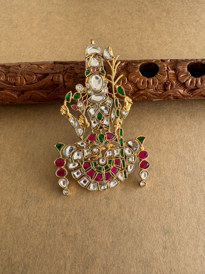 Gold tone pink-green-white kundan jadau Kamakshi pendant dj-51591