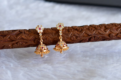 Gold tone ad pink-white south indian flower jhumkka dj-52243
