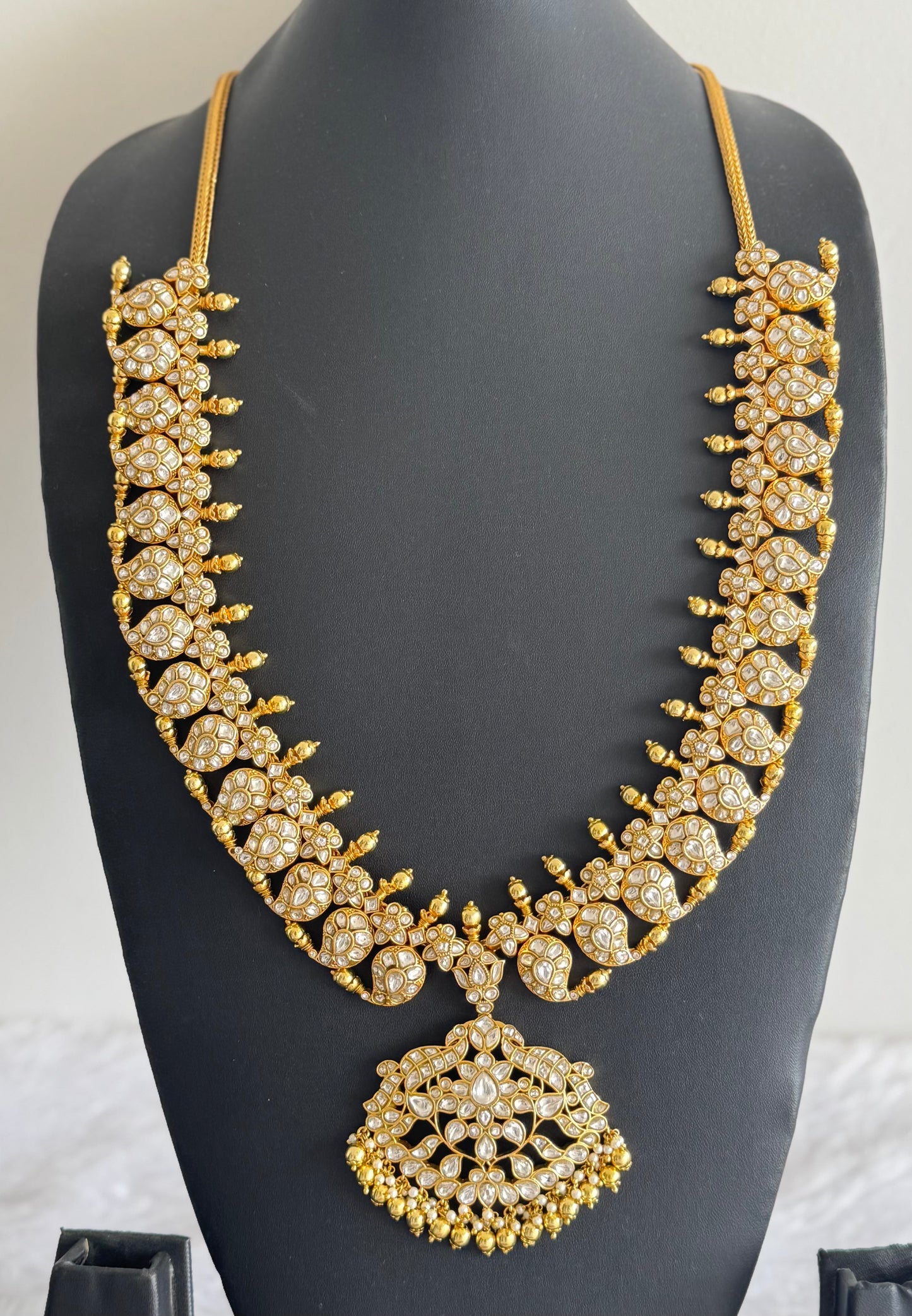 Gold tone White Kundan jadau Mango peacock Haar Dj-51556