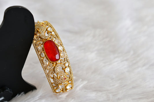 Antique gold tone cz moissanite red elephant kada dj-51774