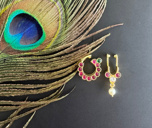 Gold tone precious kemp-green nathu-bulakku(nose pin) dj-51943