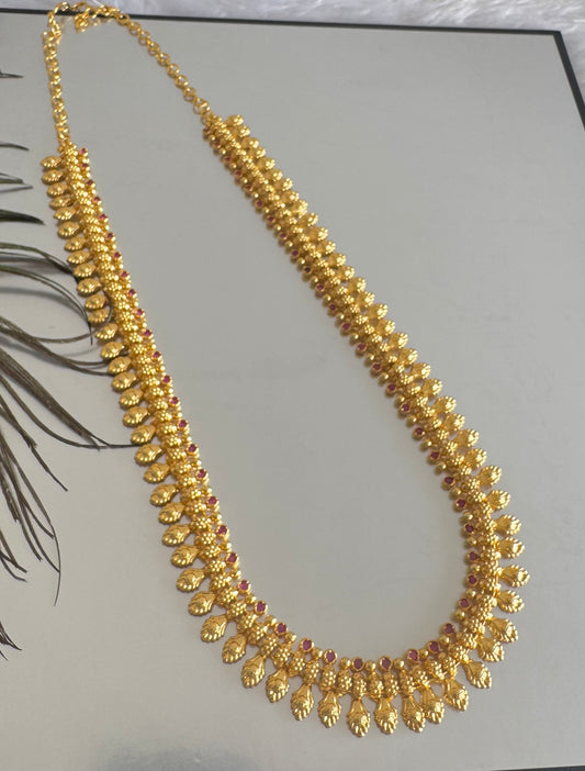 Gold look alike kerala style ad pink feather haar dj-51635