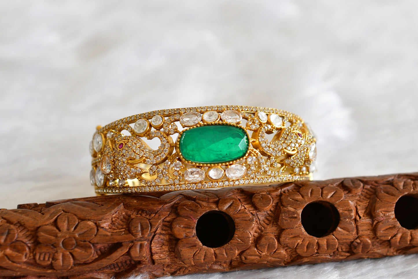 Antique gold tone cz moissanite green elephant kada dj-51777