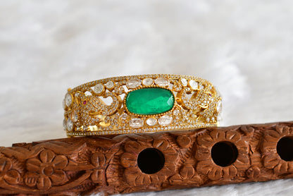 Antique gold tone cz moissanite green elephant kada dj-51777