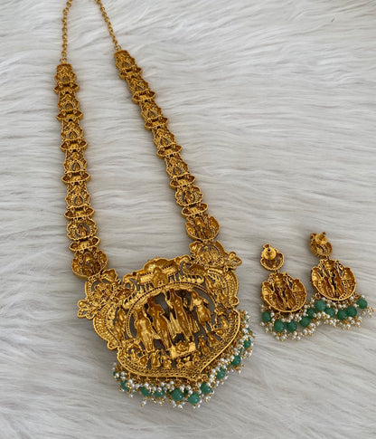 Matte finish green beaded meenakari srinivasa thirukalyanam haar set dj-54738