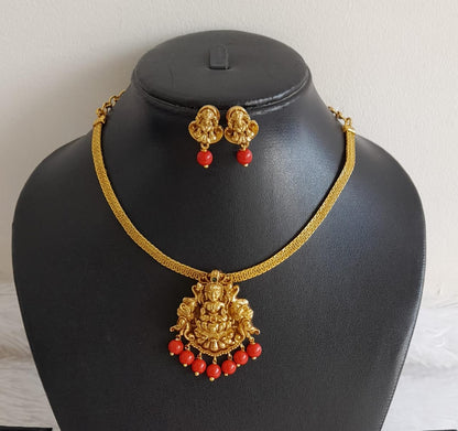 Antique gold tone coral beaded lakshmi-elephant necklace set dj-47044