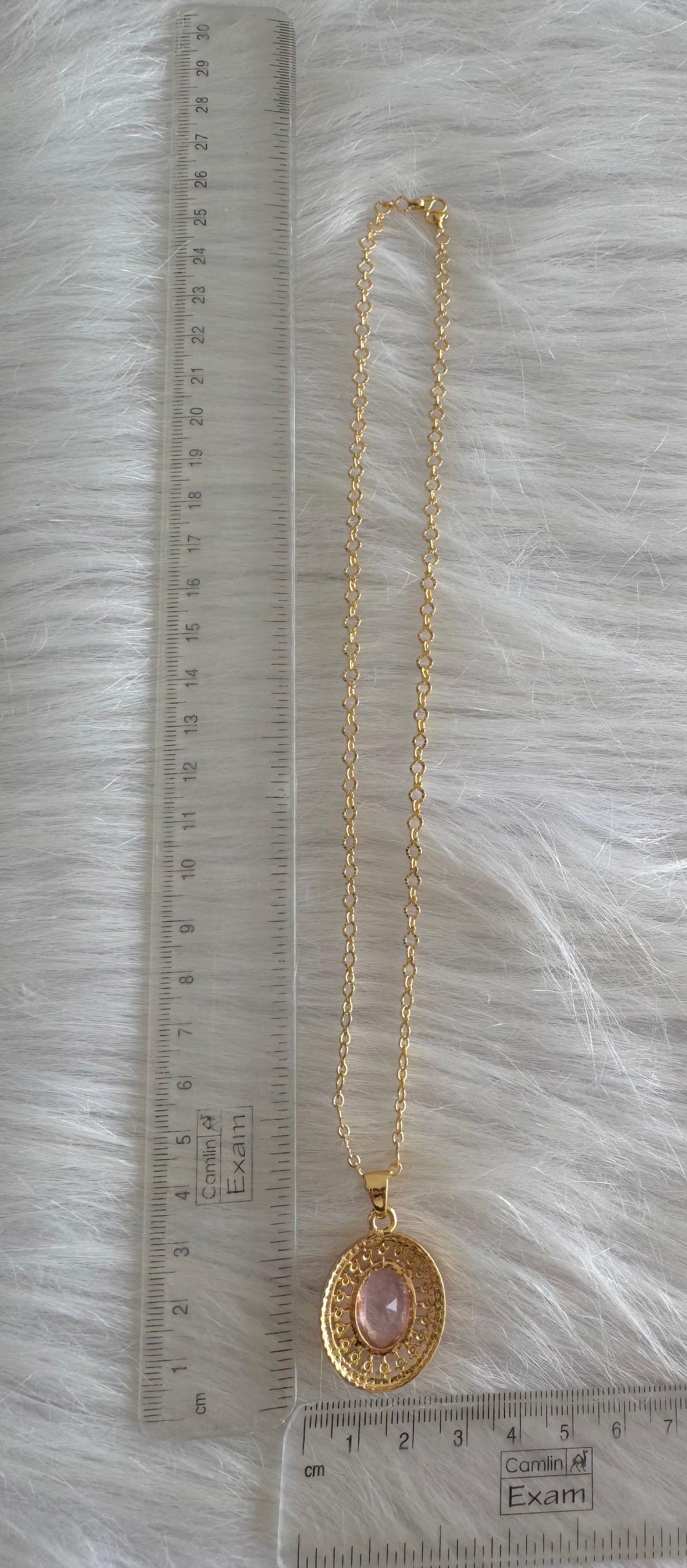 Gold tone 18 inches chain with baby pink oval stone pendant dj-51273