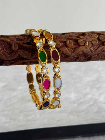 Gold tone navarathna screw type kundan jadau bangles(2.4) dj-51570