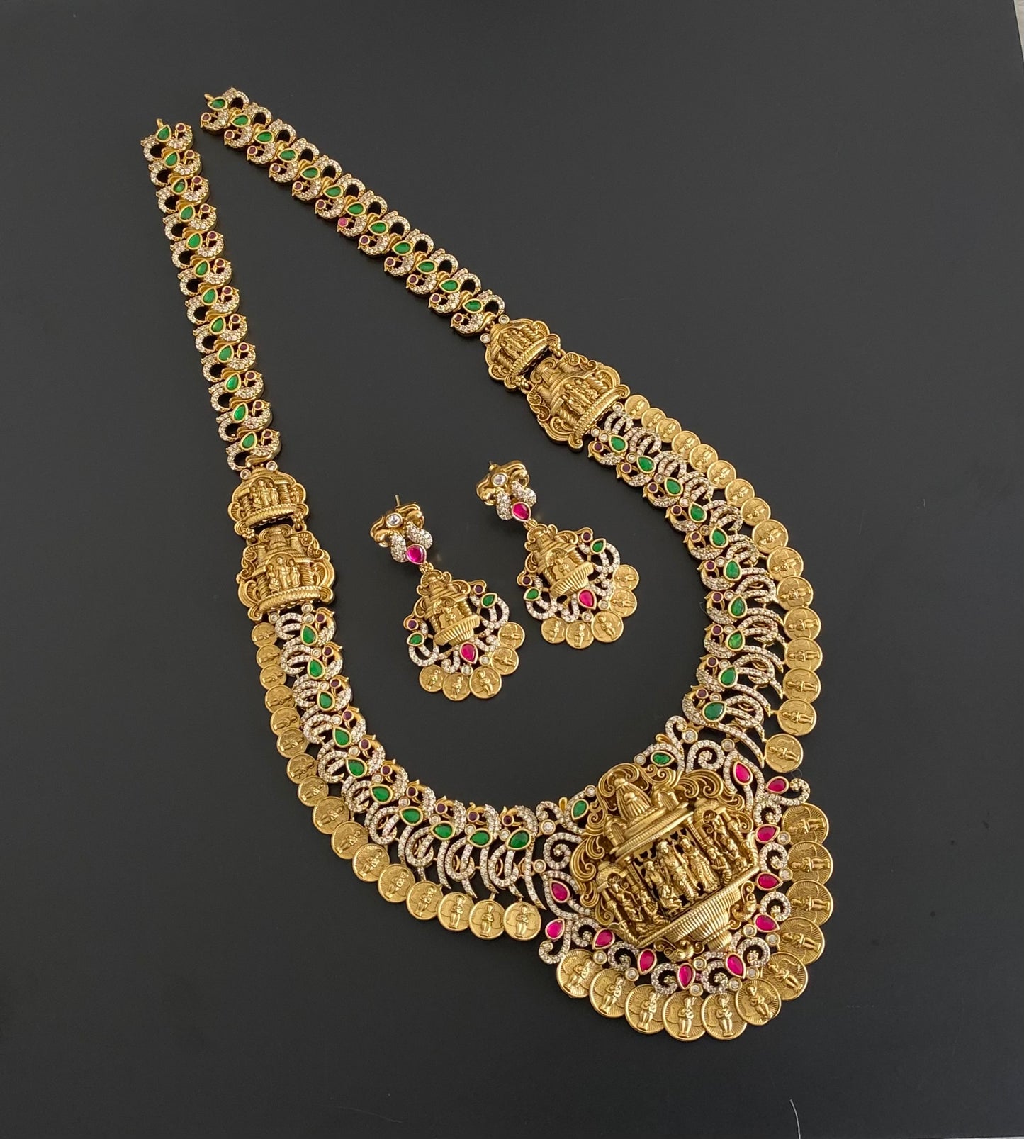 Antique gold tone pink-green-white peacock ram parivar haar set dj-54605