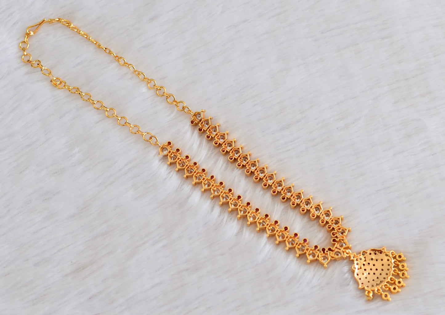 Gold tone AD white-pink stone south indian necklace dj-53331