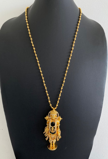 Gold tone 24 inches chain with green Shri Thirumal pendant dj-53251