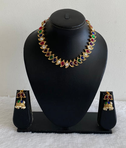 Matte Finish Navarathna Mango Necklace Set DJ29225