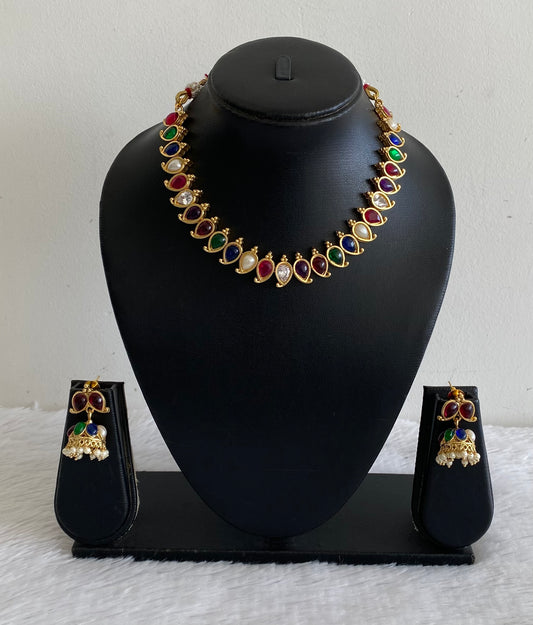Matte Finish Navarathna Mango Necklace Set DJ29225