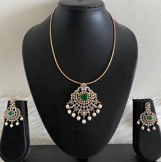 Two tone cz white-green pearl pendant set with kanti necklace dj-54243