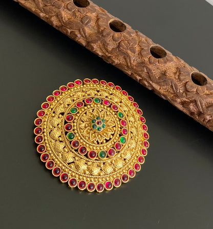 Antique gold tone kemp-green round hair jewel (rakodi) dj-53631