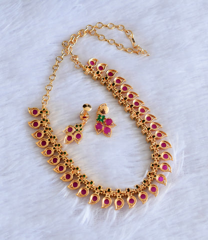 Gold tone ruby-green stone mango necklace set dj-53037