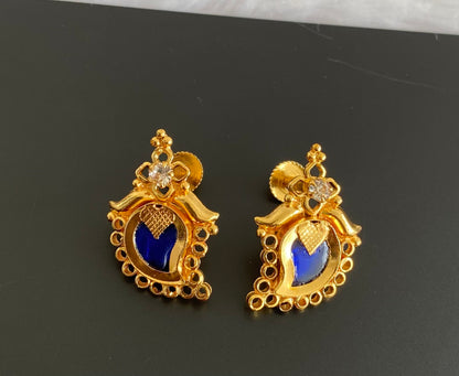 Gold tone blue-white stone mango kerala style stud/earrings dj-53115