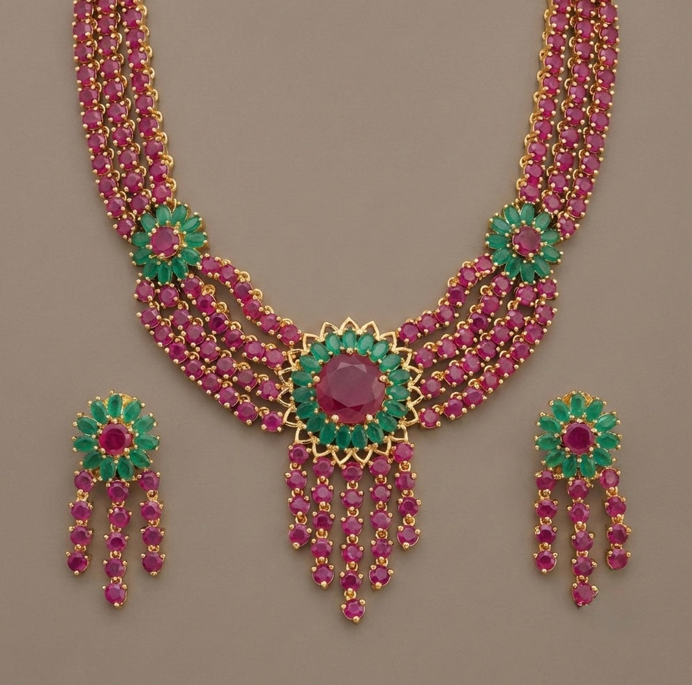Gold tone ruby-emerald necklace set dj-07200
