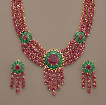Gold tone ruby-emerald necklace set dj-07200
