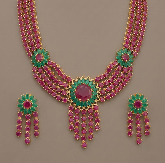 Gold tone ruby-emerald necklace set dj-07200