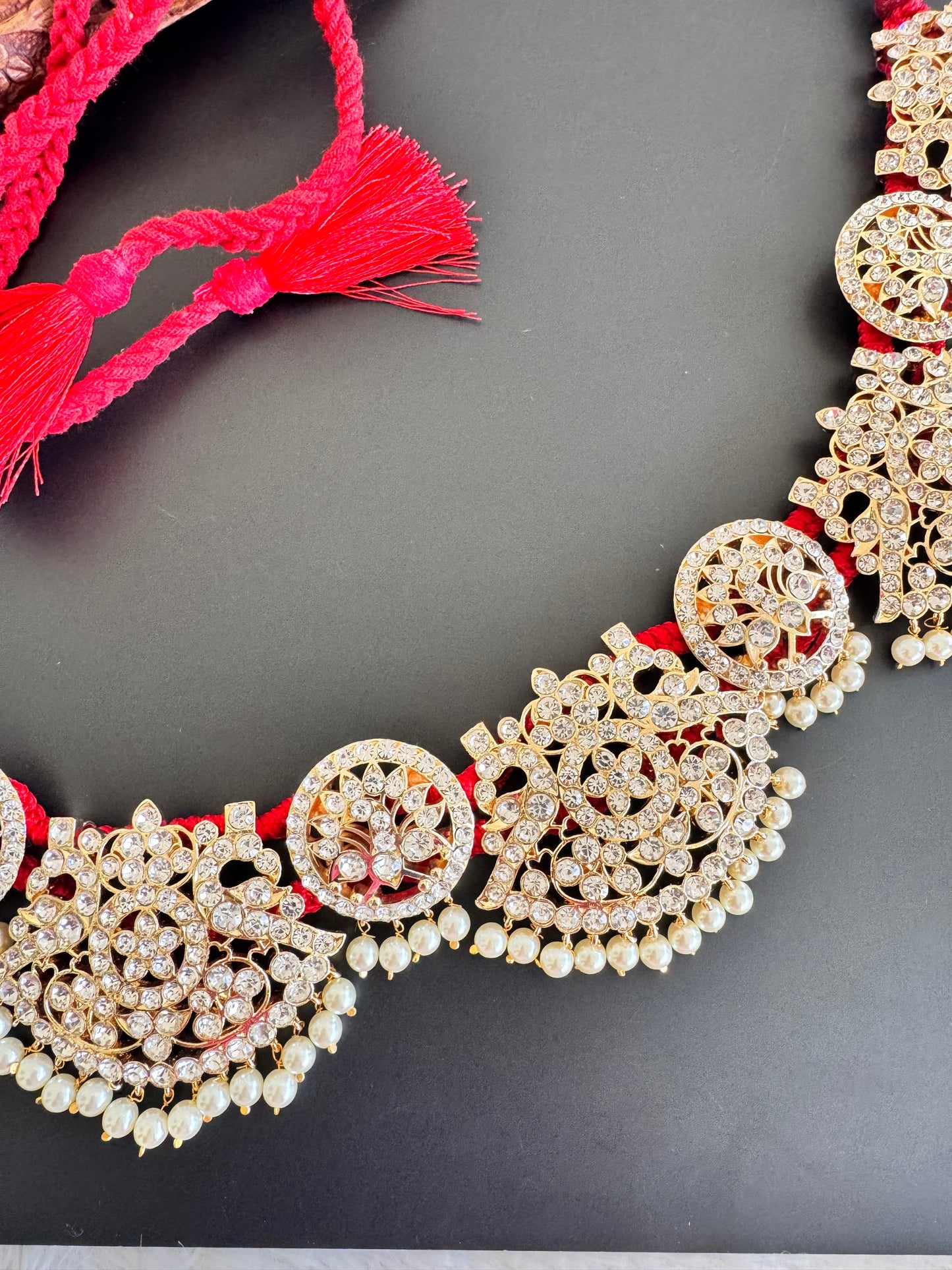 Gold tone AD white pearl peacock waist band dj-52539