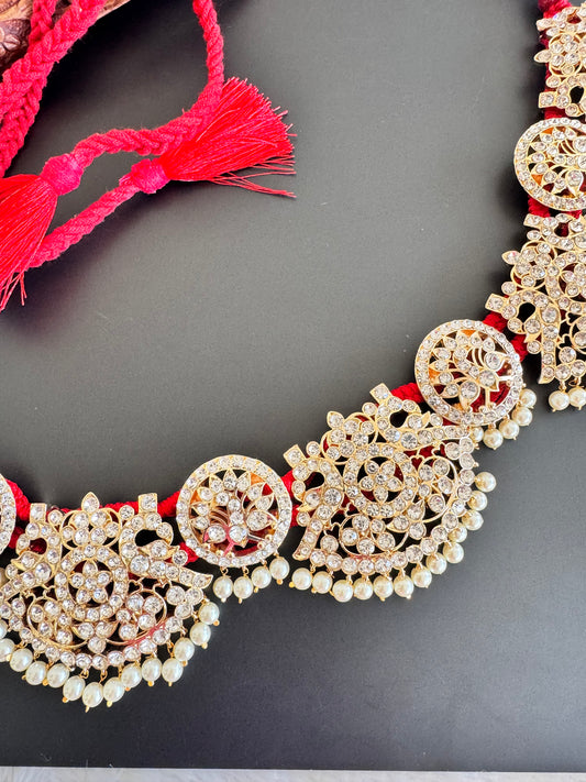 Gold tone AD white pearl peacock waist band dj-52539