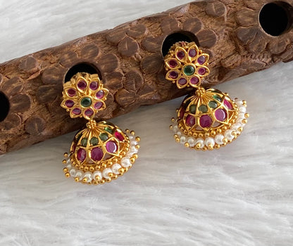 Antique gold tone kemp-green pearl  jhumkka dj-53568