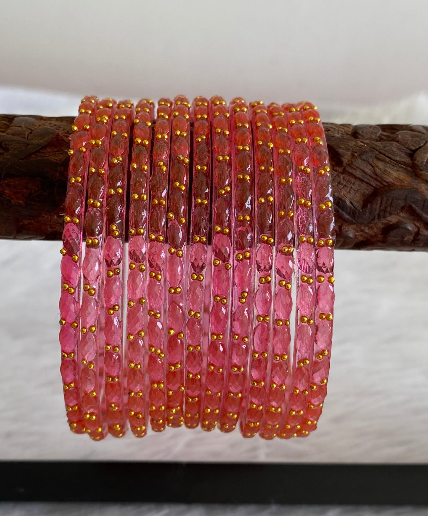 Set of 12 pink glass bangles(2.6) dj-52803