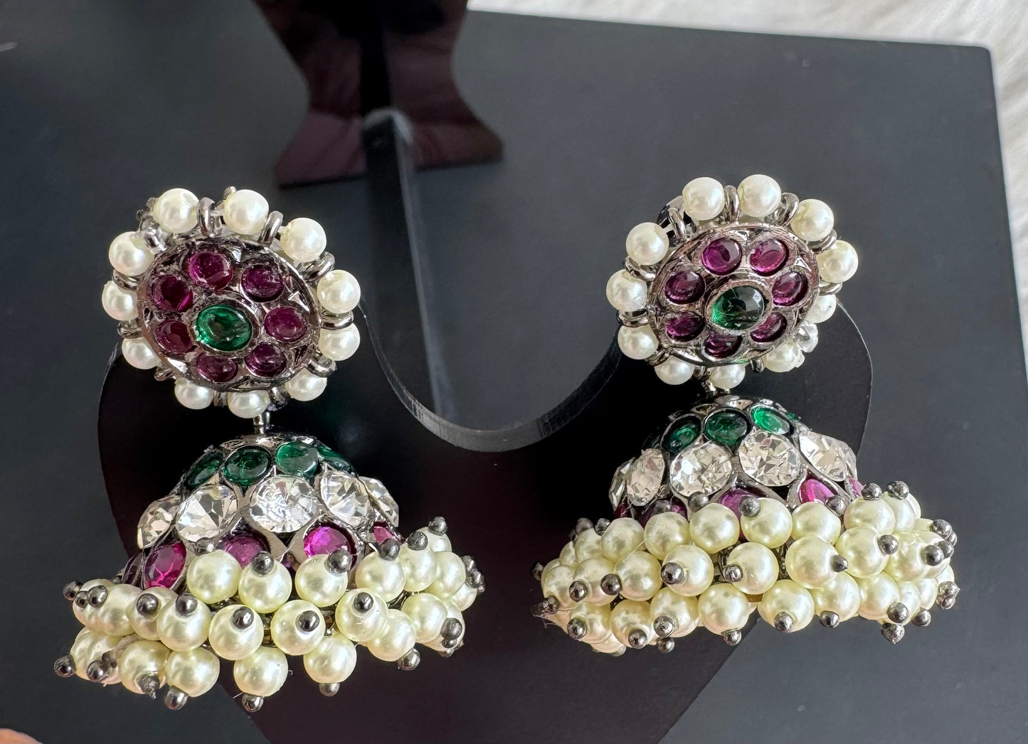 Black finish precious kemp AD green pearl jhumkka dj51024