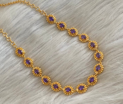 Gold tone purple stone necklace dj-54917