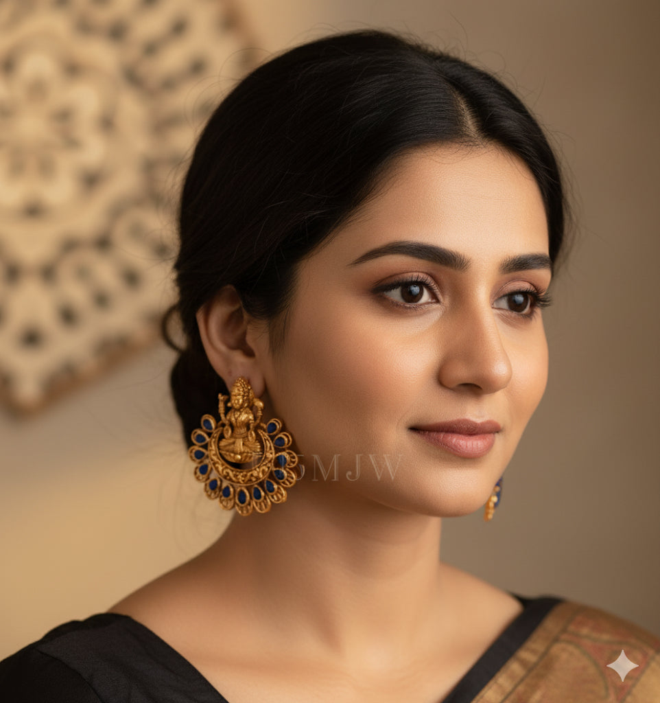 Matte Finish Blue Lakshmi Bali Earrings DJ10697