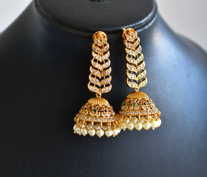 Matte finish cz kemp-green pearl long jhumkka dj-52553