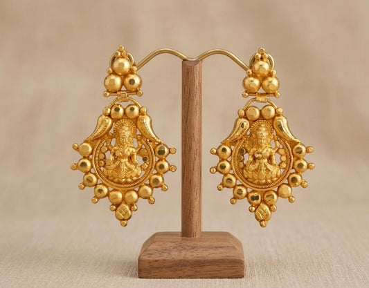 Gold tone kerala style lakshmi mango earrings dj-53142