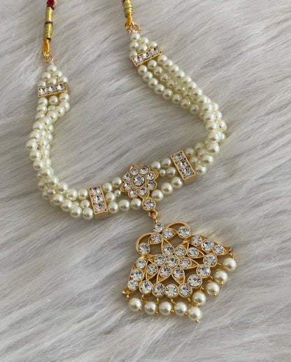 Gold tone precious kemp-green-white pearl reversible flower choker necklace dj-53934