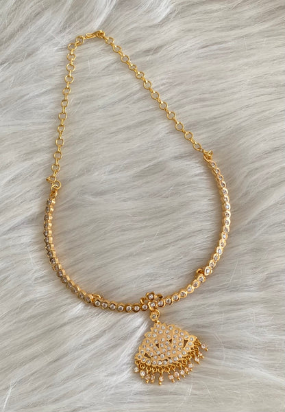 Gold tone south indian AD white stone necklace dj-53899