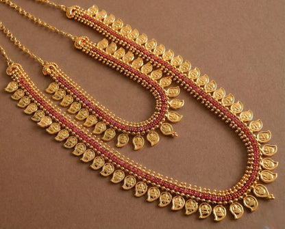 Gold Tone Cz Ruby Lakshmi Mango Combo Set DJ31578
