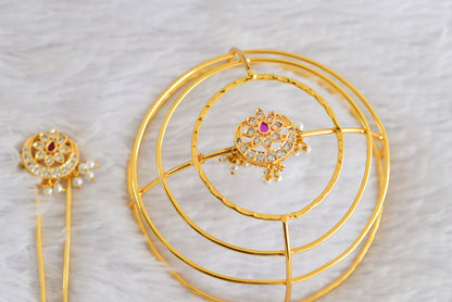 Gold tone kemp-green bun cage-hair accessory with stick Dj-52336