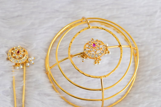 Gold tone kemp-green bun cage-hair accessory with stick Dj-52336