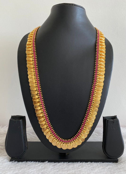 Gold tone pink stone leaf Lakshmi coin haar dj-37768
