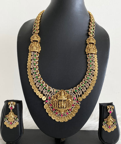 Antique gold tone pink-green-white peacock ram parivar haar set dj-54605